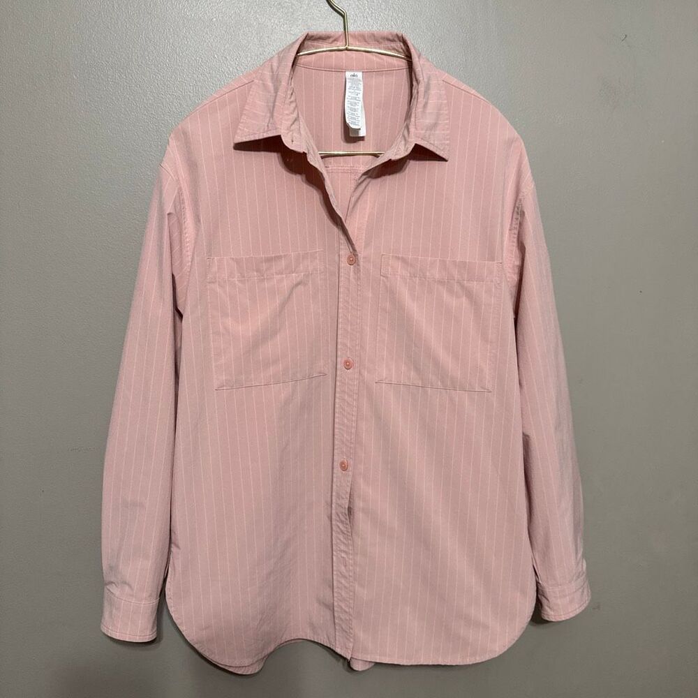 Alo Pinstripe Daylight Button Down Long Sleeve women’s size small - Picture 2 of 6